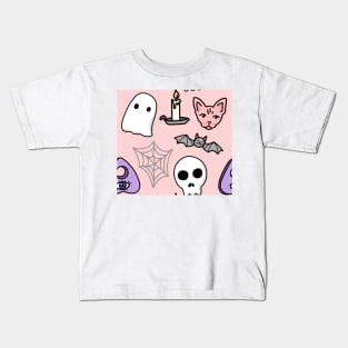 Pink Pastel Spooky Pattern Kids T-Shirt